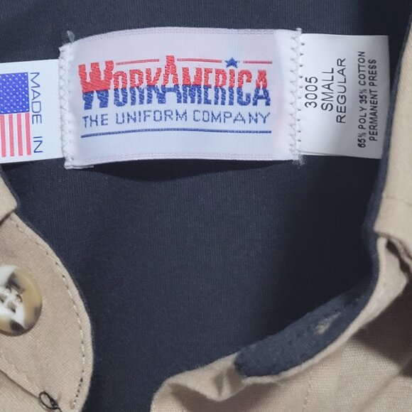 Work America Uniform Shirt Mens Small Beige Button Front Long Sleeve New - Picture 5 of 5